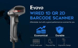 Eyoyo Wired 1D QR 2D Barcode Scanner Handheld USB Wired Bar Codes Reader CCD PDF417 Data Matrix Bar Code Image Automatic Scanning for Warehourse Payment
