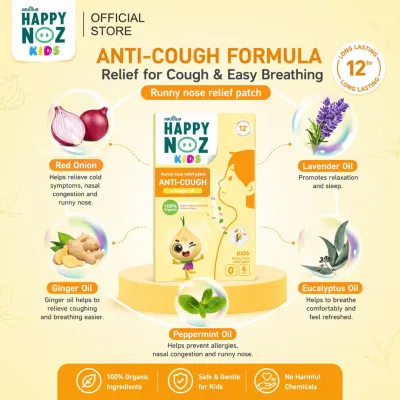Happy Noz Official Anti-Cough Patch for Baby & Kids | Phlegm Cough & Breathing Relief Sticker
