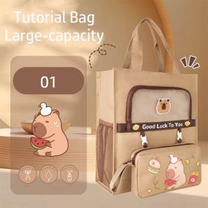 Túi Học Thêm Túi Phụ Đạo Kèm Hộp Bút 2 in 1 Capybara vải Canvas chống thấm nhẹ vừa khổ A4