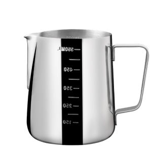 Milk Frother Cup with Measuring Scale Steaming Pitchers Cappuccino Milk Frothing Jug Latte Art 304 Stainless Steel Milk Jug Cup Chocolate Scented Candle Melting Pot Soy Wax Manual Stainless Steel