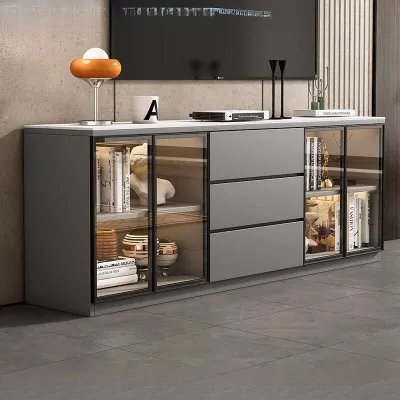 [CozyNest ]Solid wood rock plate TV cabinet / Glass high cabinet for living room / Integrated storage cabinet / TV cabinet