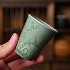 新中式青瓷浮雕十二生肖茶杯花鸟家用办公待客茶杯闻香杯