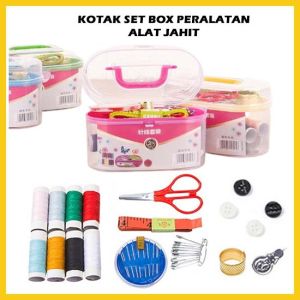 Sewing Set Kit Peralatan Jahit Kotak Box Alat Menjahit Benang Jarum Peniti Meteran Gunting Baju Kain - GP Mall