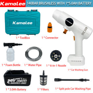 Kamolee 220W/140bar Pistol Cuci Mobil Tekanan Tinggi Nirkabel Tanpa Sikat Pistol Pembersih Busa Self-Priming (Kompatibel Dengan Baterai Makita/JLD)
