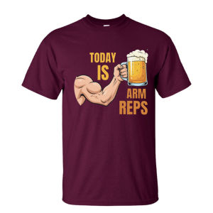 [Local Stock] HBESTY  TODAY IS ARM REPS Cotton Crew Neck Short Sleeve Men Summer Tee Classic Strong Arm Beer Cup Arm Workout Gym Casual Tees
