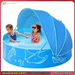 Winnereco Swimming Pool Collapsible Dog Pool with Canopy for Indoor Outdoor Backyard