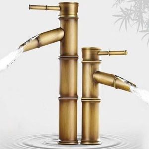 QUERIDO ติดตั้งบนดาดฟ้า ก๊อกน้ำรูปทรงไม้ไผ่ ด้ามจับเดียว ทองเหลือง วาเนตี้ ฟาวเซ็ท ทนทาน น้ำร้อนและน้ำเย็น ก๊อกน้ำอ่างล้างจาน สำหรับบ้าน