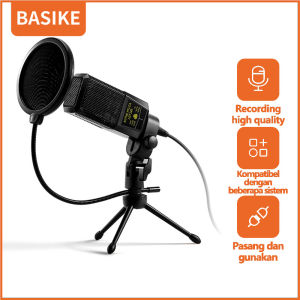 BASIKE Microphone Condenser BM800 Studio Portable Murah with Tripod Stand & Pop Filte