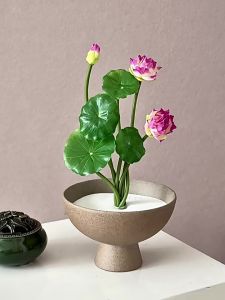 PL CARNATIOGV Artificial Lotus Flowers Decorative Pink Artificial Faux Plants Lotus Leaves Floral Fake Water Lily Flower Wedding Decoration