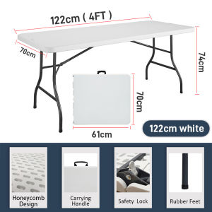 Folding Table 6FT 180CM  Outdoor Garden Foldable Table White Steel Residential grade table Heavy Duty Outdoor