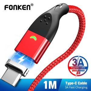 Cáp Sạc Nam Châm Fonken Loại USB C USB C Dây Sạc Nhanh Type-C Nam Châm Sạc Nhanh Điện Thoại Di Động QC3.0 1M 2M Dây Dữ Liệu USB-C