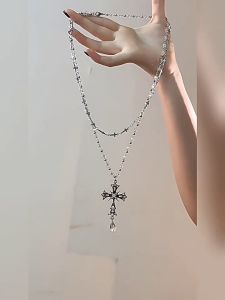 สร้อยคอ สไตล์เกาหลี necklace y2k ins แฟชั่น หรูหรา Cross สวย สองชั้น