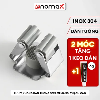 Móc treo cây lau nhà kẹp chổi dán tường inox 304 đa năng cao cấp chống gỉ keo dán chịu lực 20kg (Eno 0202)