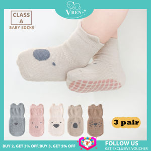 VREN Summer Baby Socks Children Floor Socks Combed Cotton Non-Slip Toddler Socks Newborn Cartoon Floor Socks 3 pairs