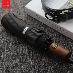 LORDWEY Parachase ร่มอัตโนมัติผู้ชายธุรกิจ10 Ribs Wood Handle Golf Sun ร่ม Windproof Anti UV Parasol Clear ร่ม UPF50 +