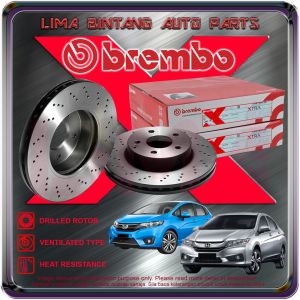 Honda City GM6 T9A  Jazz GK T5A Front Drilled Sport Brake Disc Rotor 1Pair [ BREMBO XTRA ] 2014-2019