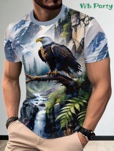 [Local Stock] ZEEMIN Fashion 3D Eagle Print T Shirt for Men Animal Graphic T-Shirt Casual Loose Round Neck Short Sleeve Tops Summer Mens Clothing