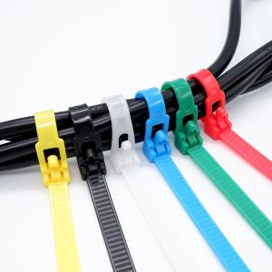 50pcs 4.8*200mm Plastic Reusable Cable Zip Ties Releasable Nylon Fixed Binding Plastic Heavy Duty Cable Ties Black Or White