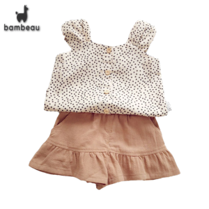 bambeau Childrens suit girls sleeveless sling printed breathable shorts sweet summer button fashion two-piece set