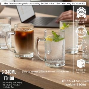 Set 10 Ly Thủy Tinh Quai Cầm Sọc The Fluted Tankard 330ML – Ly Uống Cà Phê Trà Nóng Nước Ép Sinh Tố Phục Vụ Quán Ăn