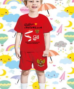 SETELAN BAJU ANAK ANAK 17 AGUSTUS 45/HUT 80/ANAK ANAK IKUT LOMBA /BENDERA GELOMBANG