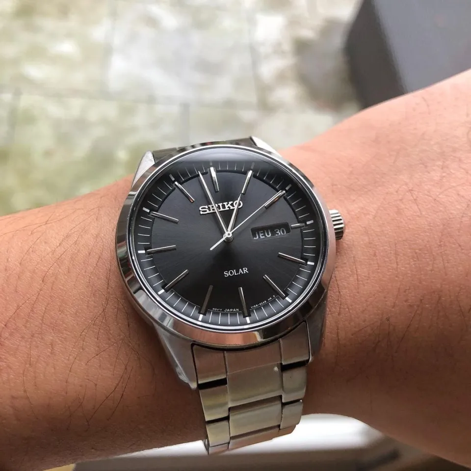 Seiko SNE527P1 Solar Power Black Dial Sapphire Glass Silver-Tone