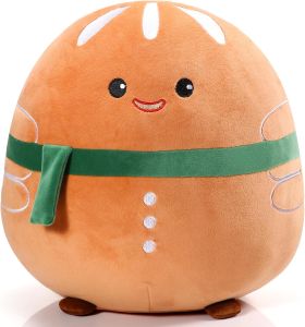 Huwena 14 Inch Christmas Gingerbread Plush Throw Pillow Soft Cuddly Stuffed Pillow Large Christmas Hugging Cushion for Home Bedroom Office Sofa Decor Christmas Birthday Holiday Party Favor Gift