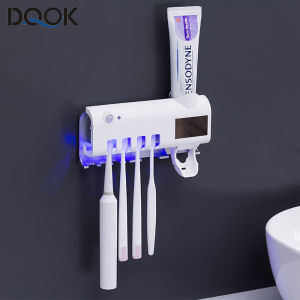 Automatic UV light Toothbrush Holder Toothpaste Dispenser Solar Energy Bathroom Toothbrush Storage Box Multi-function Storage Holder USB Charge