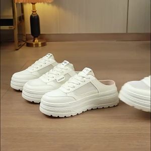 HL527 WomenS Closed-Toe Mules 2026 Summer New Thick-Soled Slip-On Shoes Breathable Mesh White Shoes