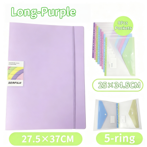 8Pcs File Bag with 5Ring Long Ring Binder Loose Leaf Binder Folder with Cover File Organizer Office