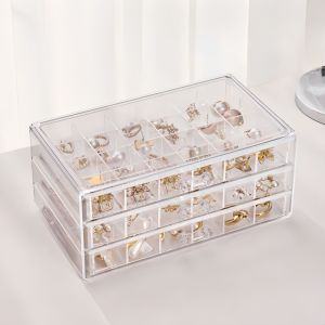 Acrylic 72 Grid Transparent Jewellery Box 3 Layers Jewelry Organizer Box Earrings Storage Box