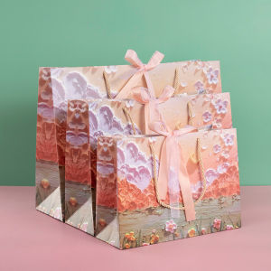 Paper Gift Bags with Handles & Bow Ribbon Wedding Birthday Party Favor Bag for Bridesmaid Groomsmen Christmas