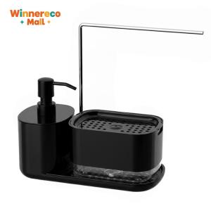 Manual Push Soap Boxsoap Dispenser with Tray and Sponge Holder Sink Countertop Storage Organizer with Towel Rack for Kitchen
