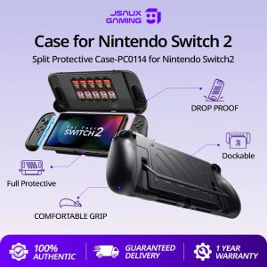 JSAUX Dockable Protective Case for Nintendo Switch 2 Shockproof TPU Grip Cover with PC Front Shell 10 Game Card Slots Ergonomic Non-Slip Design & Stand Support PC0114
