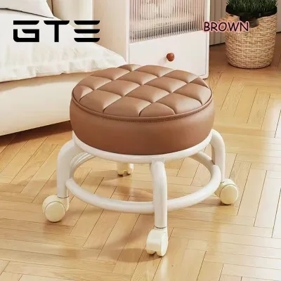 GTE 360 degree Rotatable Small Chair Round Stool With Sofa Cushion Foot Pulley Moving Stool -Fulfilled by GTE SHOP