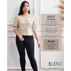 Mihar store / COD 11747 - Baju blouse wanita wollpeach motif lengan 3/4 balon / Blouse motif lengan pendek casual korean style terbaru