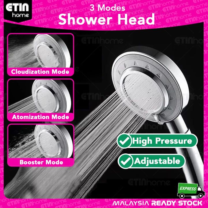 Showerhead 3 Modes Water Saving High Pressure Chrome Handheld Bathroom