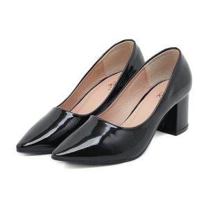 NIKIDAES Fashion Office Formal Work Black glossy shoes Pointed toe Block Heels Shoes for women#WX119