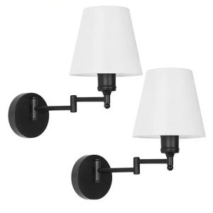 LED American Wall Lamp Folding Swing Arm US EU Plug Switch Fabric Bedroom Bedside Living Room Study Stairway Aisle Plug Light