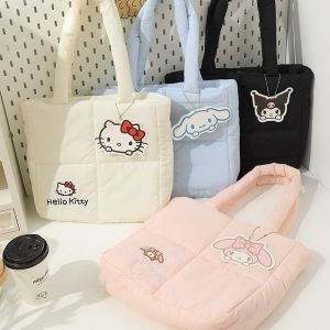 Sanrio Hello Kitty Cinnamoroll Melody Handbag Down Cloth Cartoon Cute Cosmetic Bag Wash Bag Snack Mother Bag Kawaii Gift