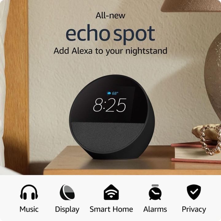 Allnew Echo Spot (2024 release), Smart alarm clock with vibrant sound