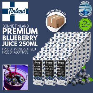 Bonne Finland Wild Bilberry Juice 250ml x18 Bulk Carton | Antioxidant Finnish Juice | No Preservatives No Artificial Additives Halal
