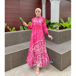 PINK DRESS GAMIS TWILL RAYON CANDI MEKAR GAMIS BATIK CAP PEKALONGAN GAMIS SHALDA BATIK PEKALONGAN
