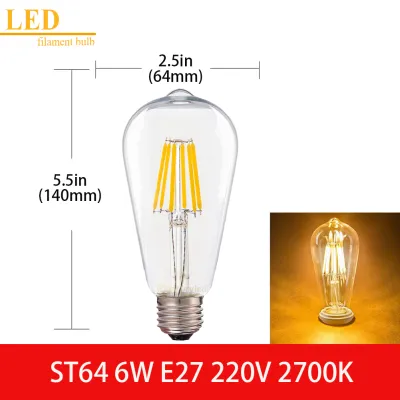 Vitange E12 E14 E27 LED Edison Bulbs 1W 2W 4W 6W 8W LED Filament Bulb C7 C35 T16 T20 T25 T28 G40 G45 G95 ST64 A19 Retro Lamp Bulb Dimmable Warm White Decoration Light Bulb