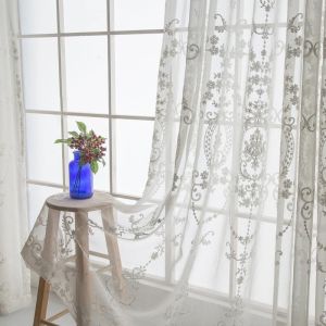 AnneyOneDecor Pastoral White Sheer Curtains for Living Room Embroidery Floral Sheer Curtains Home Decor Window Drapes
