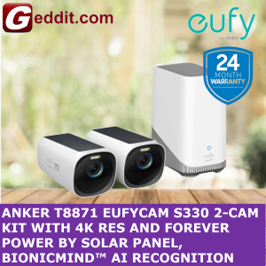 ANKER T8871 EUFYCAM S330 2-CAM KIT WITH 4K RES AND FOREVER POWER BY SOLAR PANEL BIONICMIND™ AI RECOGNITION