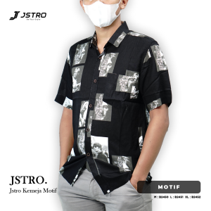 Jstro Kemeja Pendek Hitam Motif 4