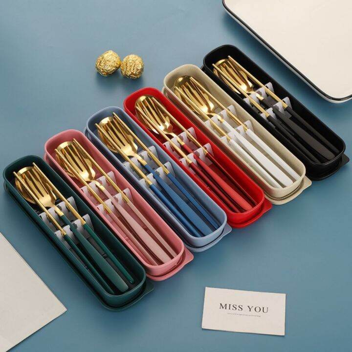 304 Stainless Steel Cutlery Set Utensil Spoon Fork Chopstick Set With ...