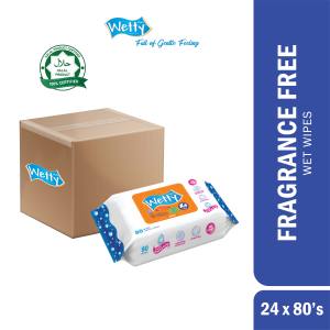 Wetty Wipes 80s x 24 Bag Fragrance Free Tisu Basah Bayi Halal Tanpa Bau 80s x 1 Carton