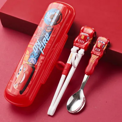 🍴Disney Baby Tableware / Kids Learning Chopsticks /Toddler Dinnerware Cutlery Infant Food Feeding Kids Spoon Fork 3 in 1 Portable Set for Children